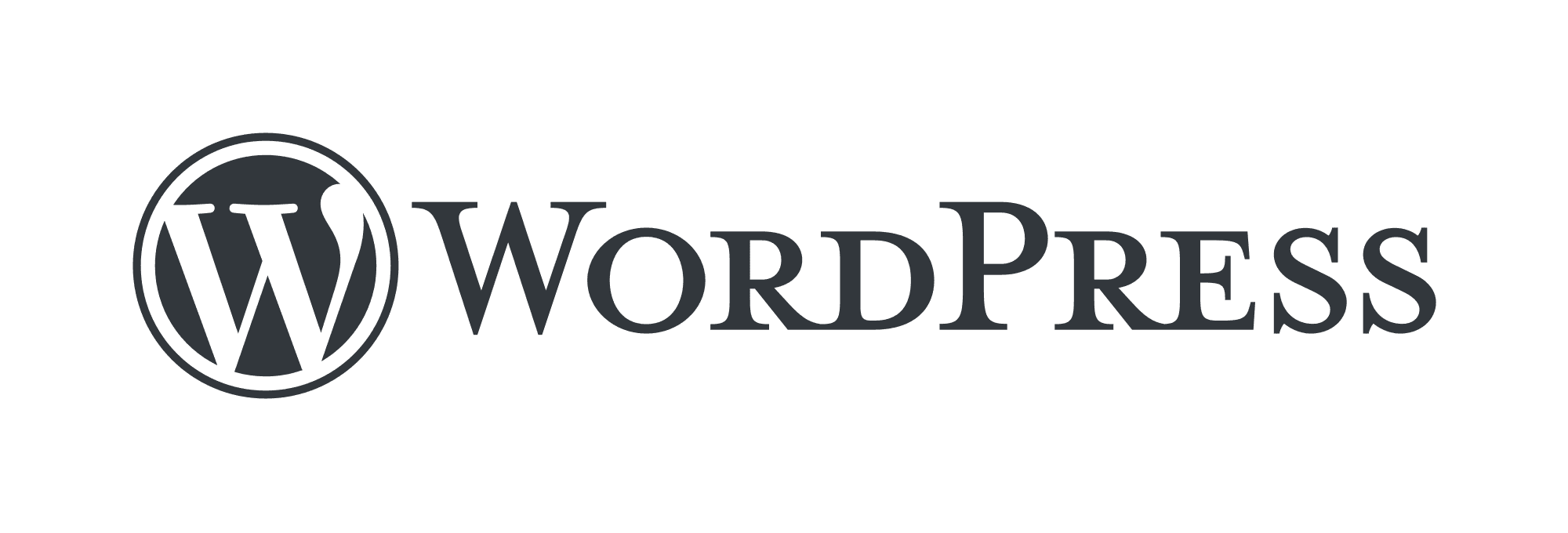 WordPress logo with circular W emblem to the left of the text WordPress in dark gray.